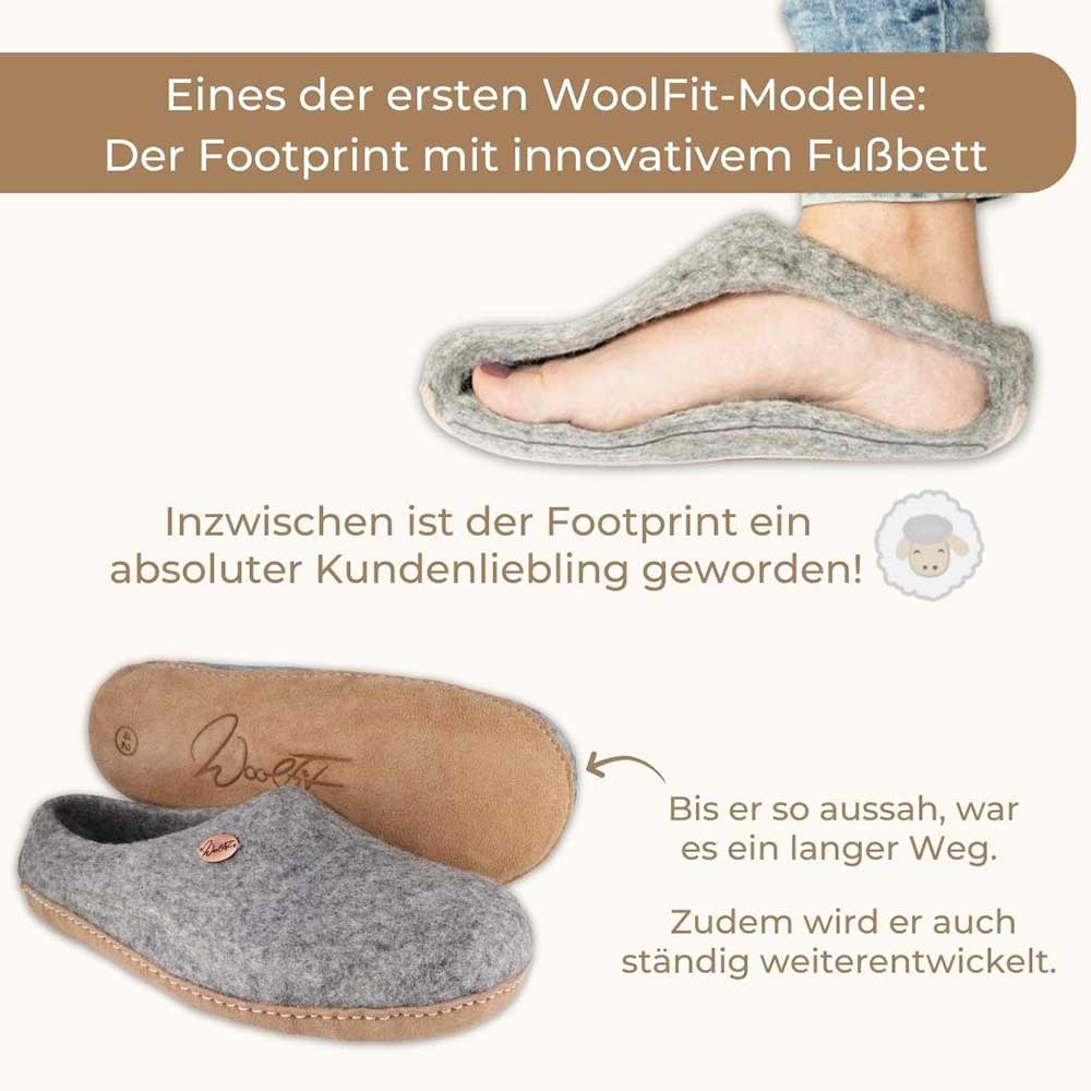 Schaubild eines unserer ersten WoolFit Modelle: Footprint mit innovativem Fußbett. Es war ein langer Weg bis dahin und der Schuh wird permanent weiterentwickelt, doch glücklicherweise hat sich der Footprint zu einem wahren Kundenliebling entwickelt.