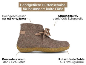 Hüttenschuhe mit Einlagen & Gummisohle Vitus, torf